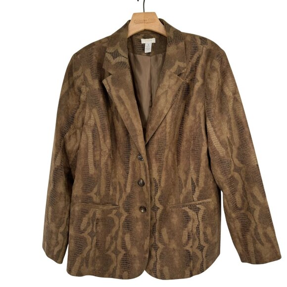 Chico's 3 womens  Brown faux Snake skin Blazer jacket Size XL pockets - Picture 1 of 9